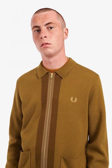 Camel Fred Perry Zip Through Cardigan Men's Knitwear | PH 1328FDNM